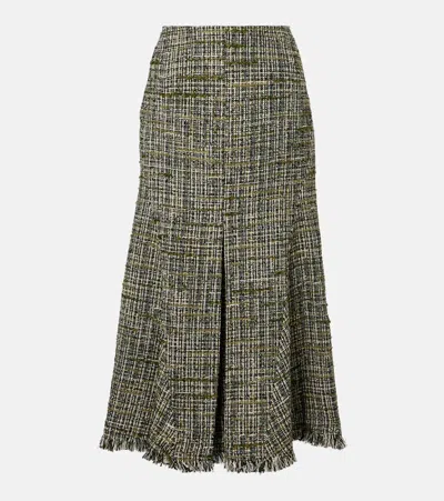 Erdem Tweed Midi Skirt In Green