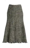 Erdem Tweed Midi Skirt In Olive