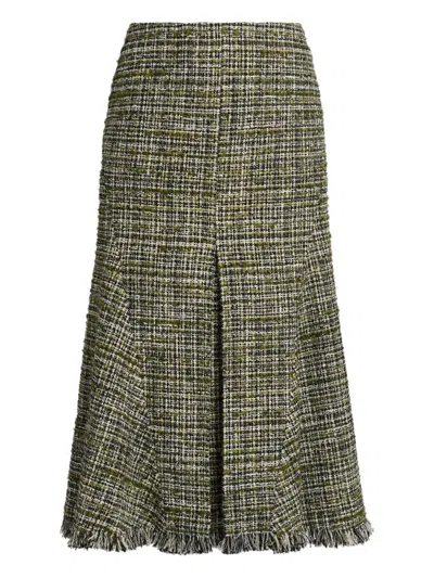 Erdem Tweed Pencil Midi Skirt In Green