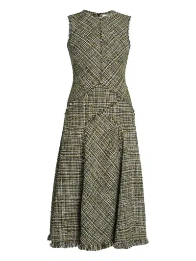 Erdem Tweed Sleeveless Midi Dress In Green