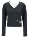 Erdem Cropped Crystal-embellished Sweater In Gray