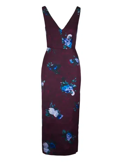 ERDEM V-NECK FLORAL MIDI DRESS