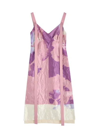 ERDEM ERDEM V NECK SLIP COCKTAIL CRINKLED SATIN MIDI DRESS