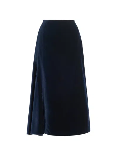 Erdem Velvet Draped Midi Skirt In Blue