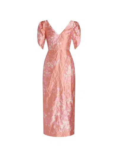 Erdem V-neck Floral-pattern Midi Dress In Pink