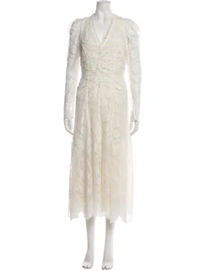 Pre-owned Erdem V-neck Long Dress In Neutral