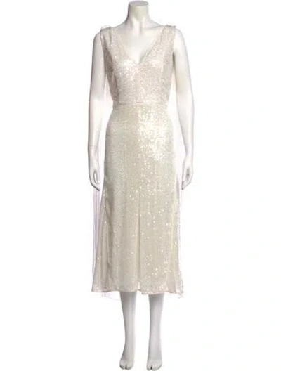 Pre-owned Erdem V-neck Long Dress In Neutrals