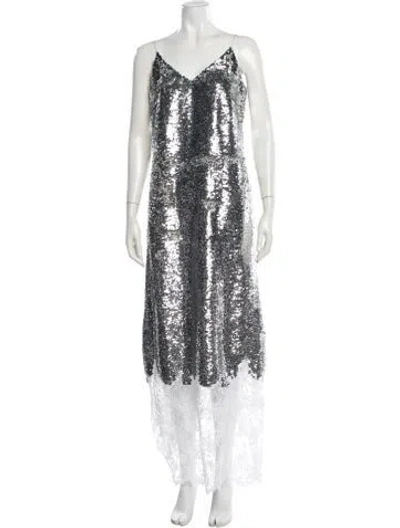 Pre-owned Erdem V-neck Long Dress In Silver