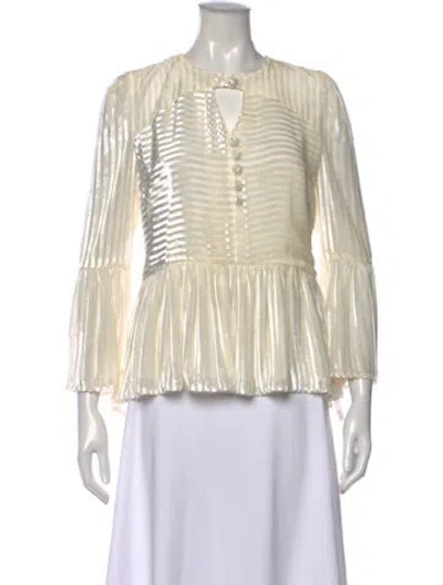 Pre-owned Erdem V-neck Long Sleeve Blouse In Neutral