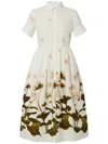 Erdem Floral Print Cotton Dress With Split Cuffs In White