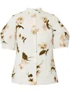 Erdem Floral Print Cotton Top With Collared Neck In Neutrals