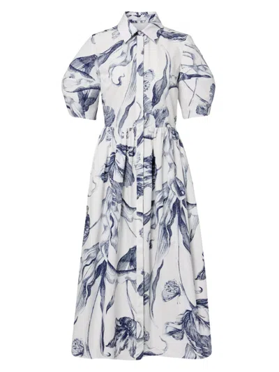 Erdem Floral-print Short-sleeve Midi Shirt Dress In White