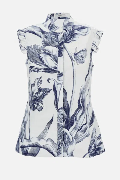 Erdem Light Cotton Poplin Floral Print Top In White