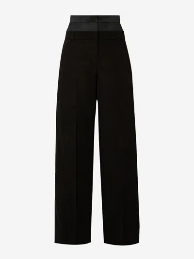 Erdem Satin-trimmed Grain De Poudre Wool Wide-leg Pants In Black