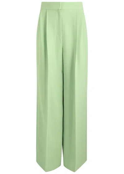 Erdem Wide-leg Twill Trousers In Light Green
