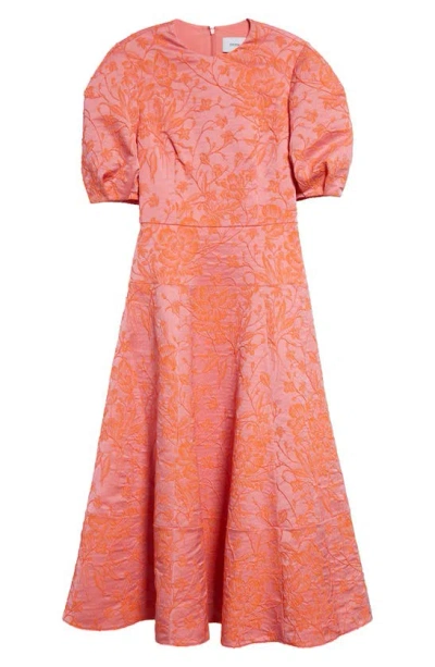 Erdem Puff-sleeve Matelassé Midi Dress In Duchess Pink