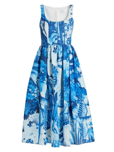 ERDEM WOMEN'S ABSTRACT COTTON-BLEND FIT-AND-FLARE MIDI-DRESS