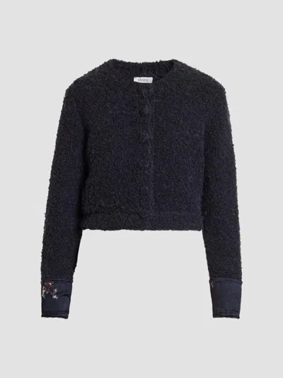 Erdem Women's Bouclé Wool-alpaca-blend Crewneck Cardigan In Blue