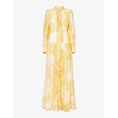 Erdem Womens Camomile Floral-pattern High-neck Silk Gown