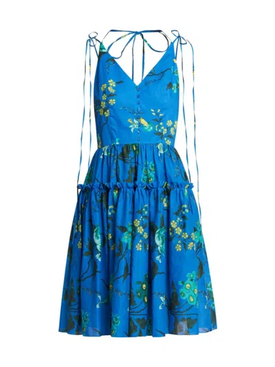 Erdem Women's Cotton-linen Floral Strappy Minidress In Blue