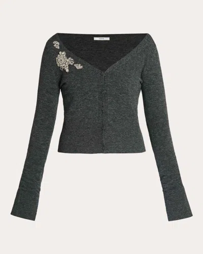 Erdem Women's Cropped Crystal-embellised Wool-blend Cardigan In Gray