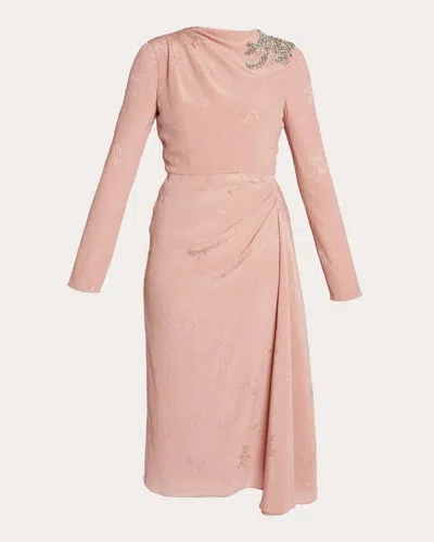 Erdem Women's Crystal Crinkle Jacquard Draped Midi Dress