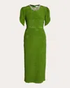 Erdem Belted Embellished Crinkled Silk And Cotton-blend Jacquard Midi Dress In Green