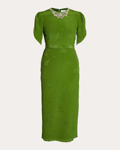 ERDEM WOMEN'S CRYSTAL CRINKLE JACQUARD TULIP-SLEEVE COCKTAIL DRESS