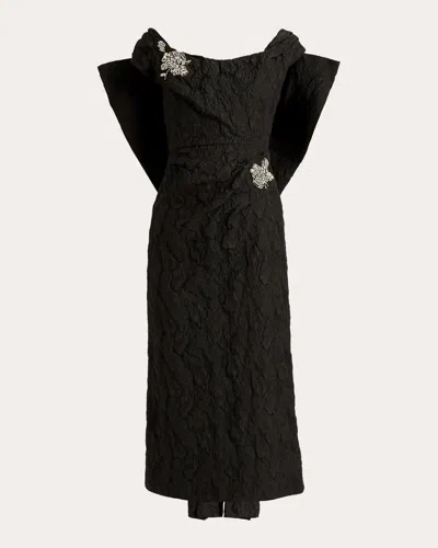 Erdem Women's Crystal-embellished Cloqué Jacquard Midi Dress In Black