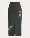 Erdem Womens Dark Grey Melange Embellished Technical-blend Pencil Knitted Midi Skirt In Black