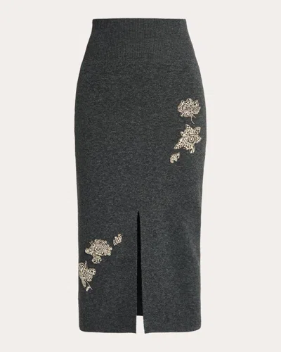 ERDEM WOMEN'S CRYSTAL-EMBELLISHED WOOL-BLEND MIDI SKIRT