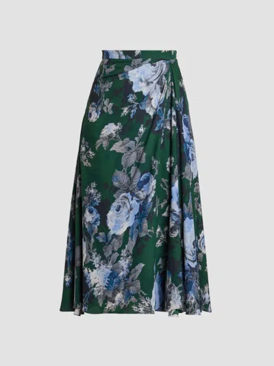 Erdem Women's Draped Floral Crepe Midi Skirt In Rose Green