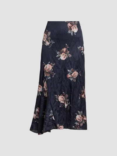 Erdem Women's Draped Floral Crushed Satin Midi Skirt In Margot Black