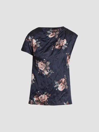 Erdem Women's Draped Floral Crushed Satin Top In Blue