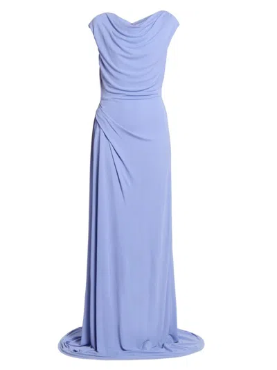 Erdem Draped Jersey Cap-sleeve Gown In Blue