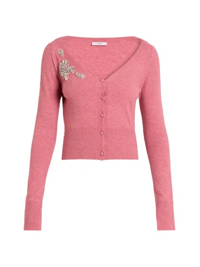 Erdem Women's Embellished Cropped Knit Cardigan In Pink