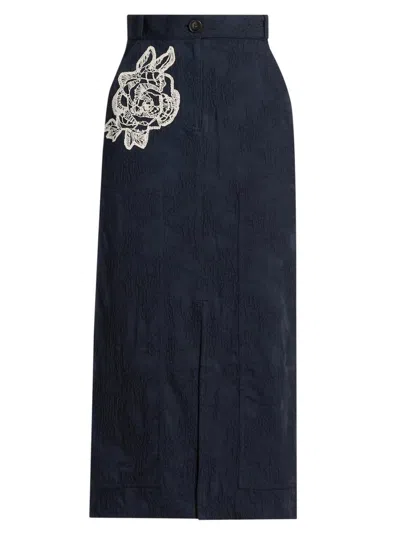 Erdem Women's Embroidered Lace A-line Midi-skirt In Blue