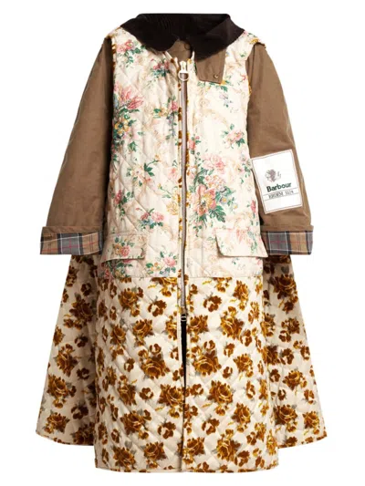 Erdem Floral-gilet Waxed Cotton Coat (two Piece) In Neutral