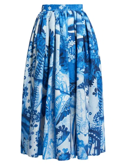 Erdem Women's Flared Cotton-blend Midi-skirt In Lupin Blue