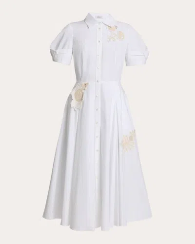 Erdem Women's Floral Appliqué Cotton Midi Shirt Dress In White