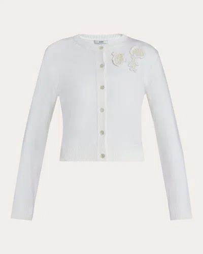 Erdem Women's Floral Appliqué Merino Wool Cardigan In White
