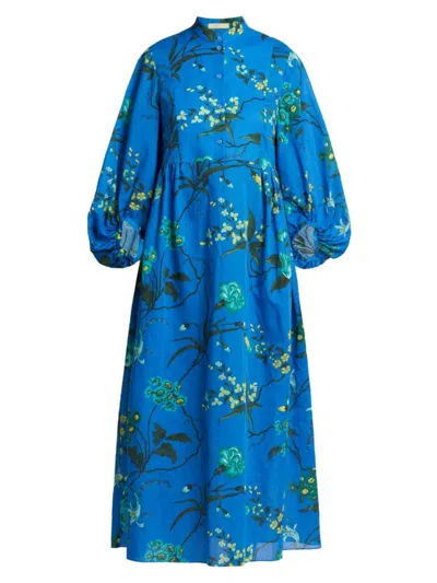 Erdem Women's Floral Bubble-sleeve Midi-dress In Blue