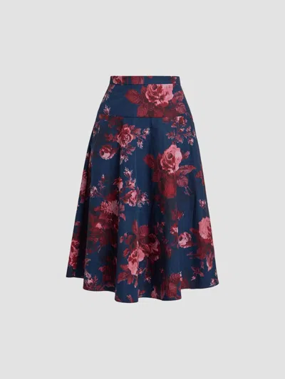 Erdem Women's Floral Cotton A-line Midi Skirt In Rose Navy