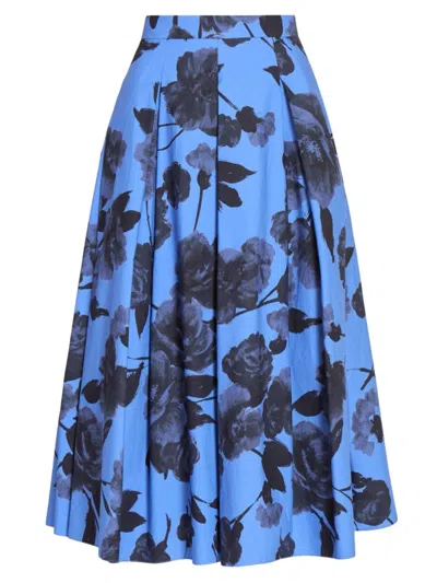 Erdem Women's Floral Cotton Midi-skirt In Lupin Blue