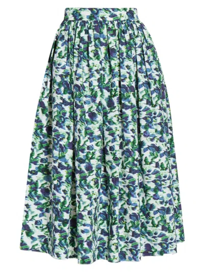 Erdem Women's Floral Cotton Midi-skirt In White Multi