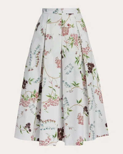 Erdem Women's Floral Cotton Pleated Midi Skirt In White