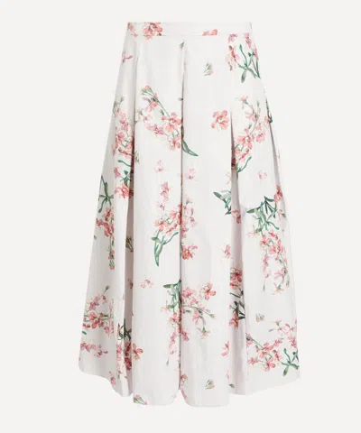 Erdem Women's Floral Cotton Pleated Midi Skirt In White