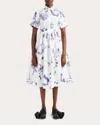 Erdem Floral Cotton Minidress In Carnation Cyanotype White