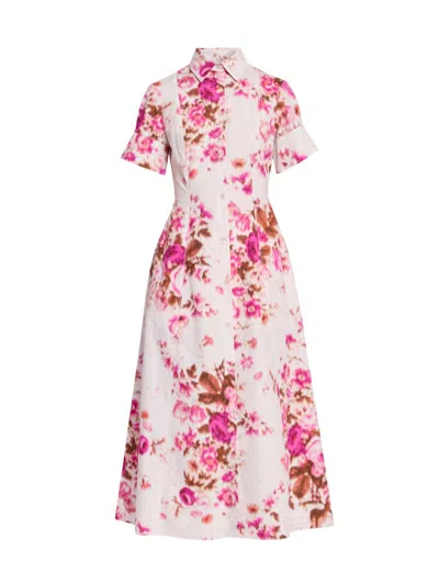 Erdem Floral Print Heavyweight Organic Cotton Poplin Shirtdress In Multi