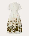 Erdem Floral Print Cotton Dress With Split Cuffs In White